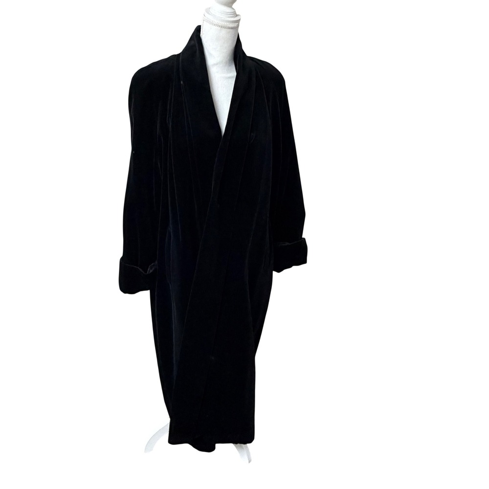 JS Signature Vintage Black Velvet Duster Coat‎ Womens Small Cotton Evening Wrap